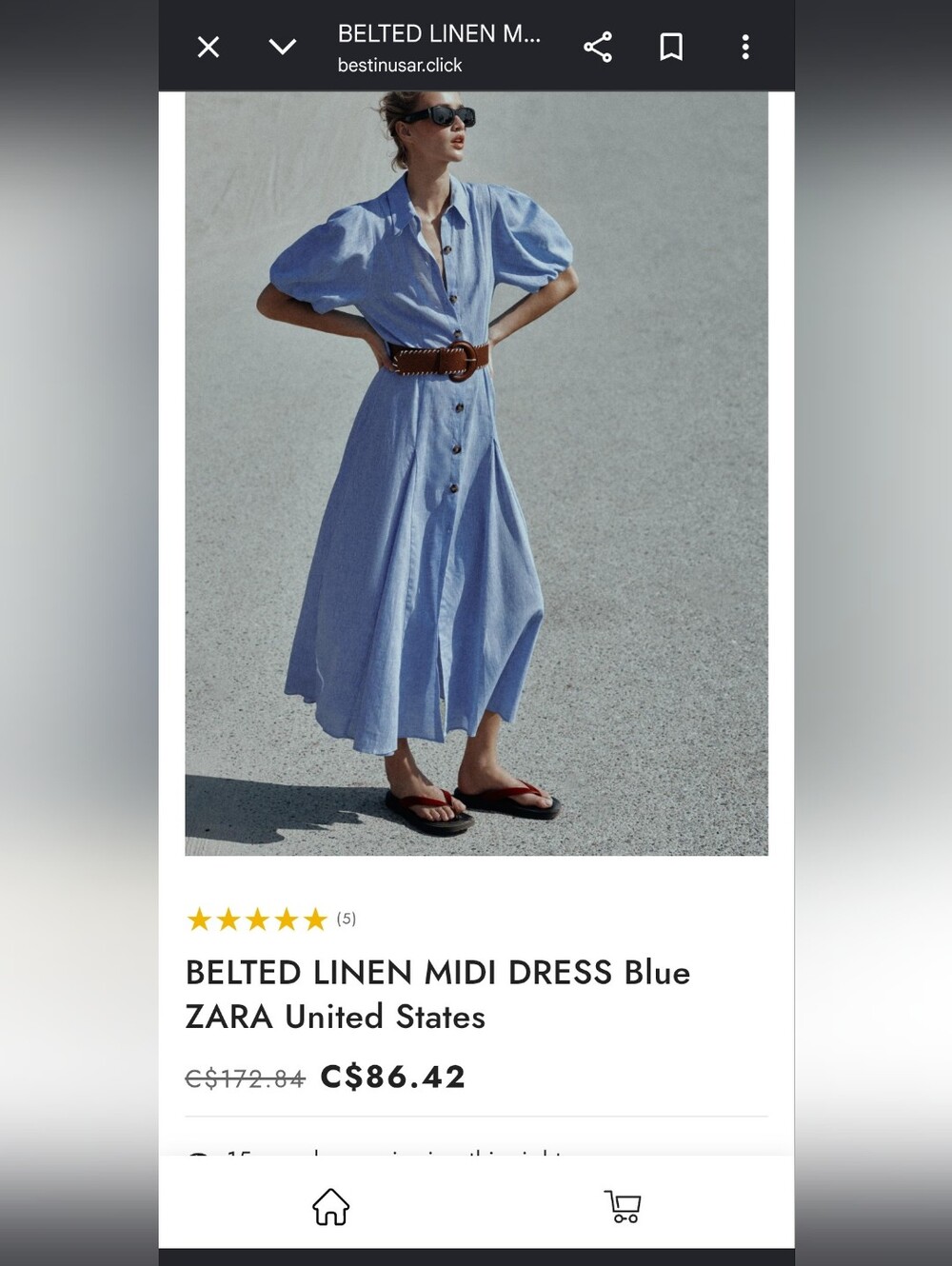 Zara Light Blue Linen-Blend Midi Dress Missing The Belt